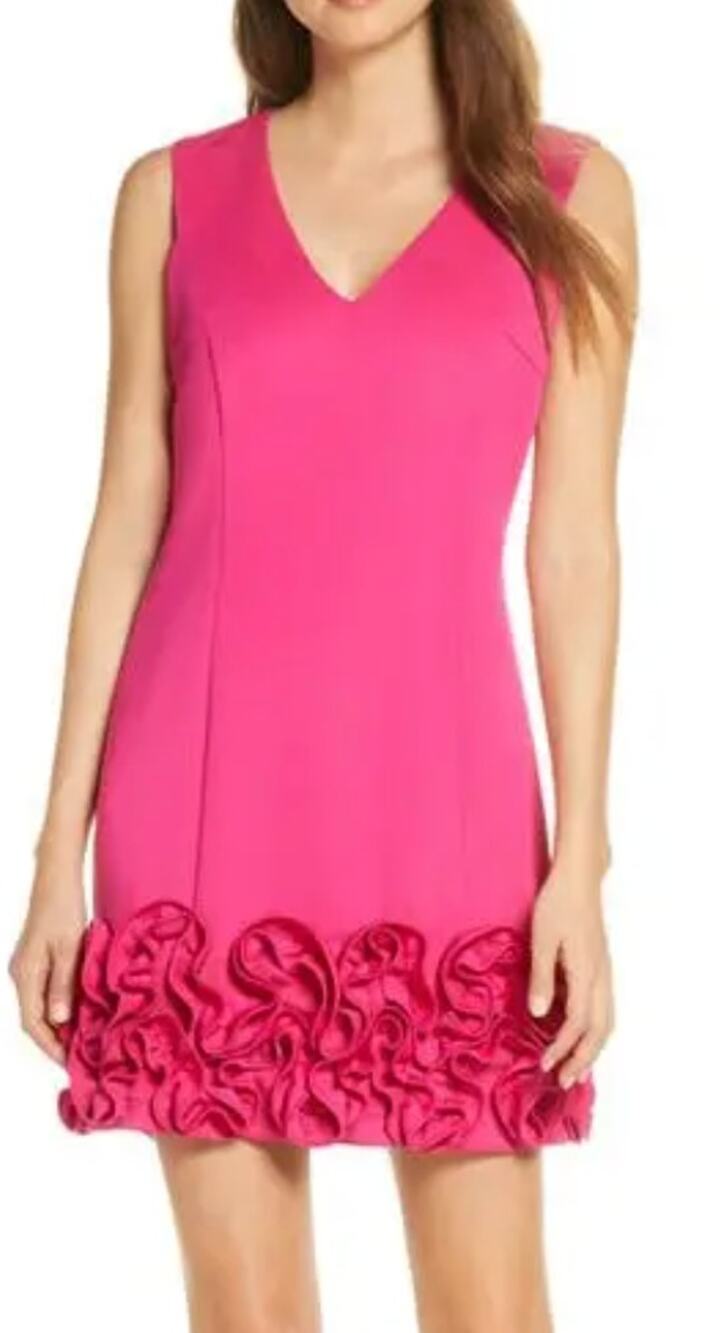 NWT Donna Ricco Hot Pink Cupcake Ruffle Hem Dress US 2 Mini Scuba Sheath